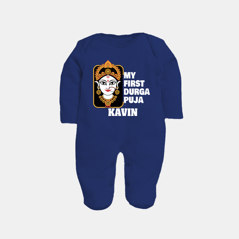 My First Navratri Sleep Suit | Custom Baby Sleep Suit for Durga Puja Festivities - NAVY BLUE - New Born (Chest 7.5")