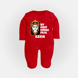 My First Navratri Sleep Suit | Custom Baby Sleep Suit for Durga Puja Festivities - RED - New Born (Chest 7.5")