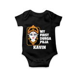 My First Navratri Romper | Custom Baby Romper for Durga Puja Festivities - BLACK - New Born (Chest 14")