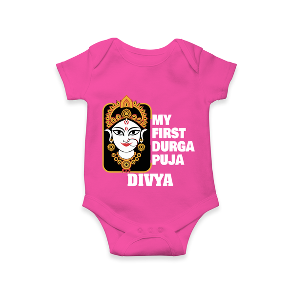 My First Durga Puja Traditional Face Art Romper - HOT PINK - New Born (Chest 14")
