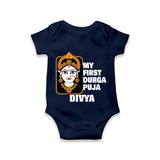 My First Durga Puja Traditional Face Art Romper - NAVY BLUE - New Born (Chest 14")