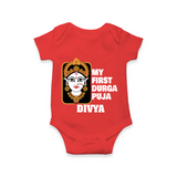 My First Durga Puja Traditional Face Art Romper - RED - New Born (Chest 14")