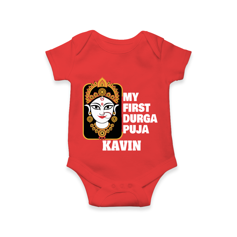 My First Navratri Romper | Custom Baby Romper for Durga Puja Festivities - RED - New Born (Chest 14")