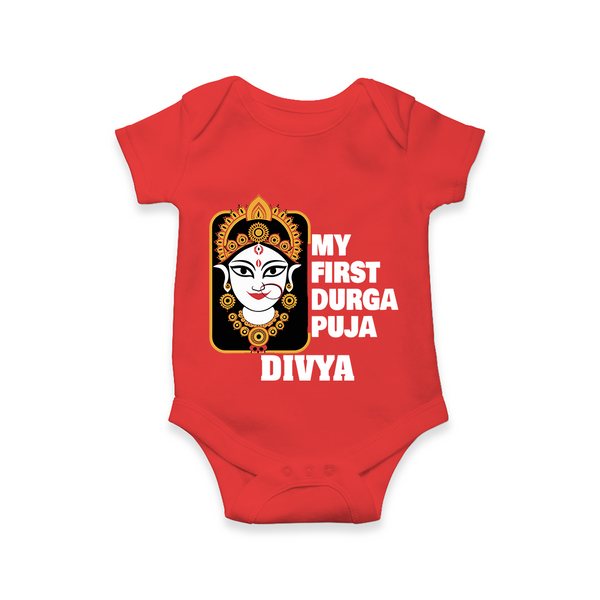 My First Durga Puja Traditional Face Art Romper - RED - New Born (Chest 14")