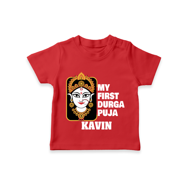 My First Navratri Tshirt | Custom Baby Tshirt for Durga Puja Festivities - RED - 0-5 Months Old (Chest 17")