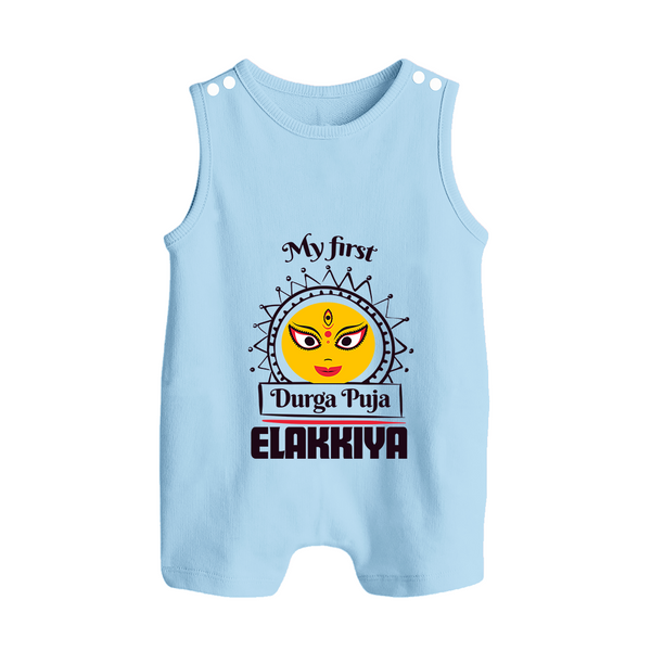 My First Durga Puja Elegant Goddess Illustration Button Romper - BABY BLUE - New Born (Chest 18")