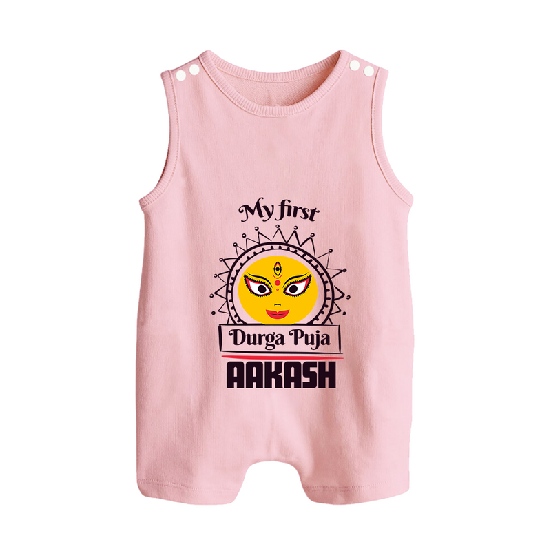 Baby's First Durga Puja Romper Suit | Custom Romper Suit for Little Devotees - BABY PINK - 0 - 5 Months Old (Chest 18")