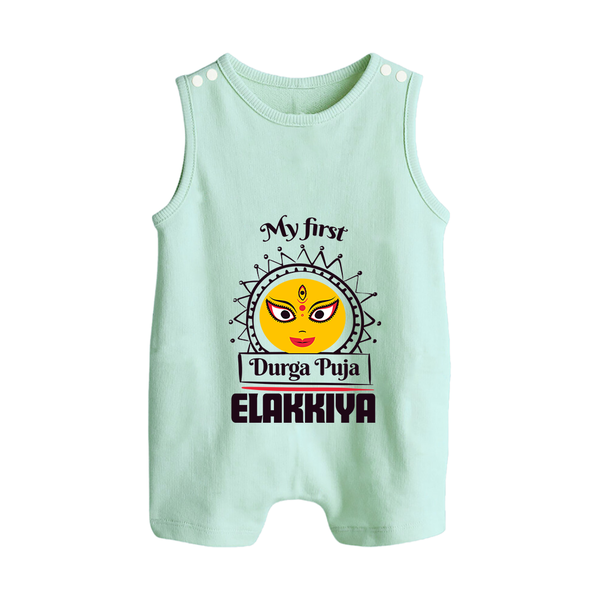 My First Durga Puja Elegant Goddess Illustration Button Romper - MINT GREEN - New Born (Chest 18")