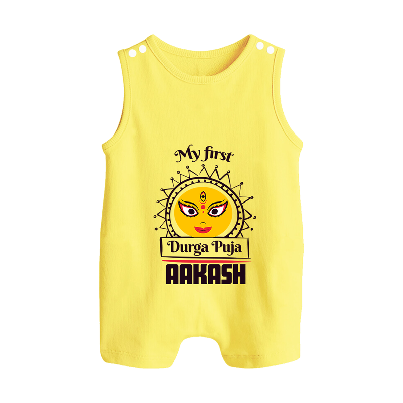 Baby's First Durga Puja Romper Suit | Custom Romper Suit for Little Devotees - PASTEL YELLOW - 0 - 5 Months Old (Chest 18")