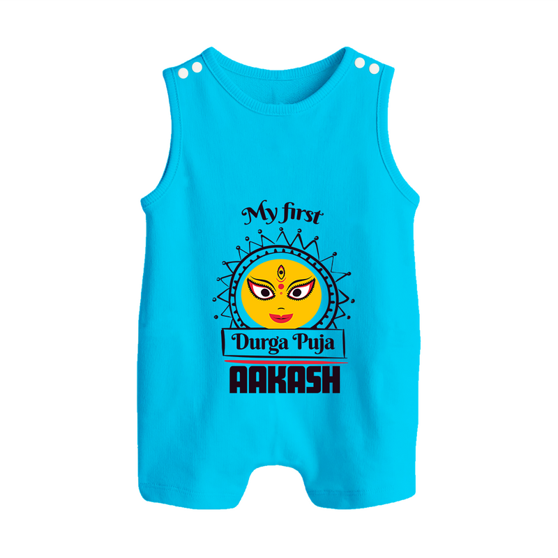 Baby's First Durga Puja Romper Suit | Custom Romper Suit for Little Devotees - SKY BLUE - 0 - 5 Months Old (Chest 18")