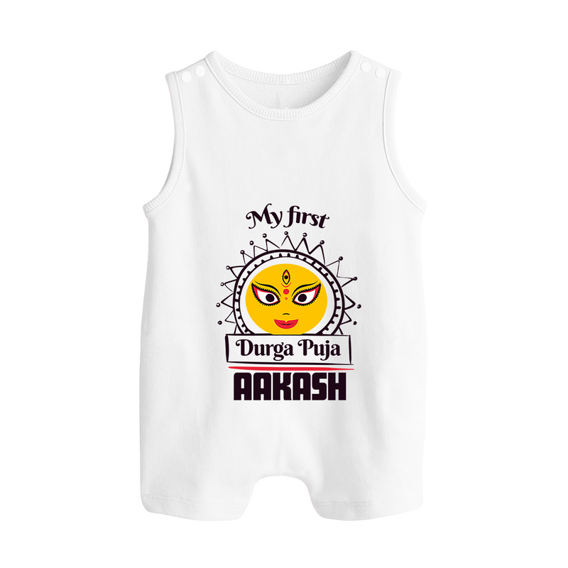 Baby's First Durga Puja Romper Suit | Custom Romper Suit for Little Devotees - WHITE - 0 - 5 Months Old (Chest 18")