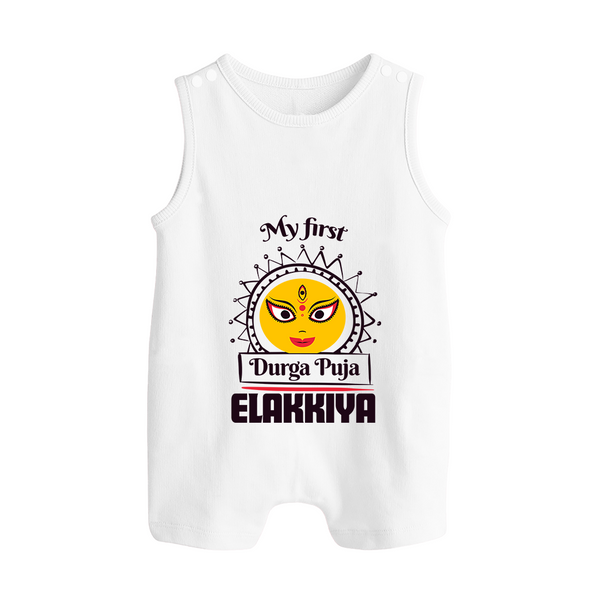 My First Durga Puja Elegant Goddess Illustration Button Romper - WHITE - New Born (Chest 18")