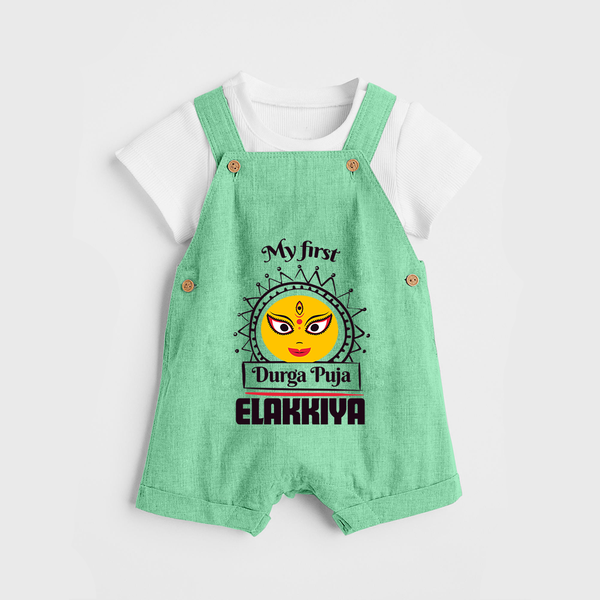 My First Durga Puja Elegant Goddess Illustration Dungaree - GREEN - 0 - 5 Months Old (Chest 18")