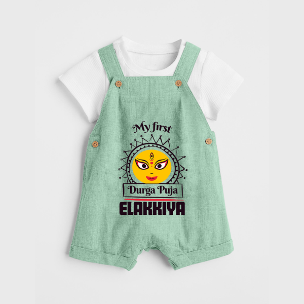 My First Durga Puja Elegant Goddess Illustration Dungaree - MINT GREEN - 0 - 5 Months Old (Chest 18")