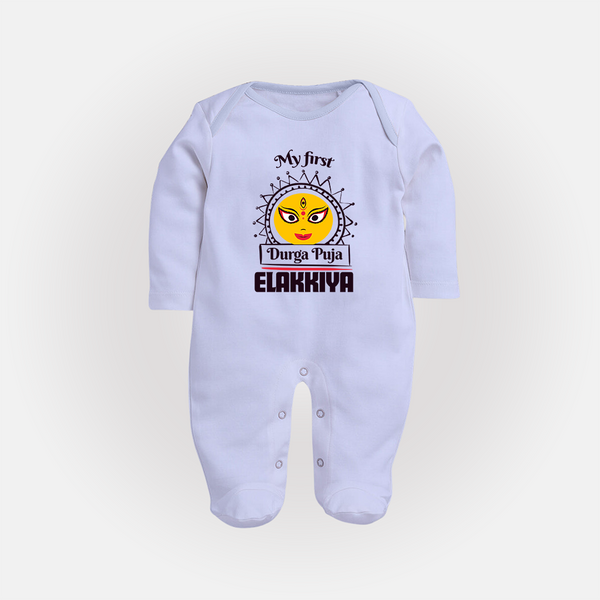 My First Durga Puja Elegant Goddess Illustration Full Body Suit - BABY BLUE - New Born (Chest 7.5")