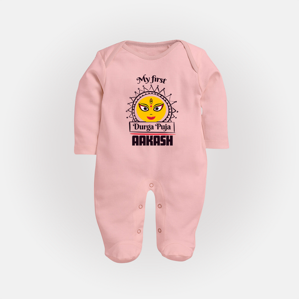 Baby's First Durga Puja Sleep Suit | Custom Sleep Suit for Little Devotees - BABY PINK - New Born (Chest 7.5")