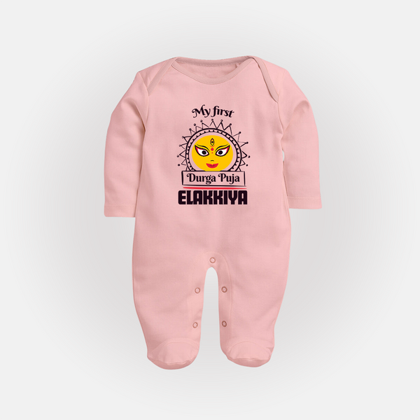 My First Durga Puja Elegant Goddess Illustration Full Body Suit - BABY PINK - New Born (Chest 7.5")