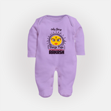 Baby's First Durga Puja Sleep Suit | Custom Sleep Suit for Little Devotees - LILAC - New Born (Chest 7.5")