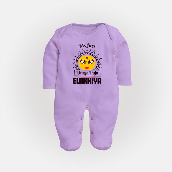 My First Durga Puja Elegant Goddess Illustration Full Body Suit - LILAC - New Born (Chest 7.5")