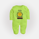 Baby's First Durga Puja Sleep Suit | Custom Sleep Suit for Little Devotees - LIME GREEN - New Born (Chest 7.5")