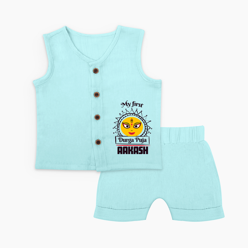 Baby's First Durga Puja Jabla Set | Custom Jabla Set for Little Devotees - BABY BLUE - 0 - 3 Months Old (Chest 9.8")