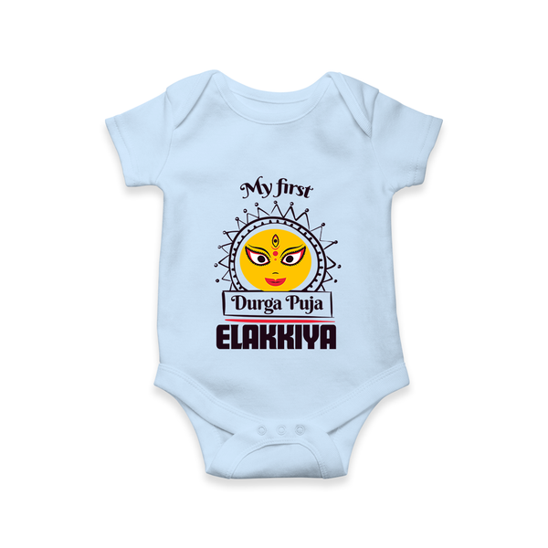 My First Durga Puja Elegant Goddess Illustration Romper - BABY BLUE - New Born (Chest 14")