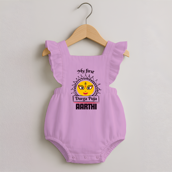 Baby's First Durga Puja Romper Frock | Custom Romper Frock for Little Devotees - BABY PINK - 0 - 3 Months Old (Chest 19")