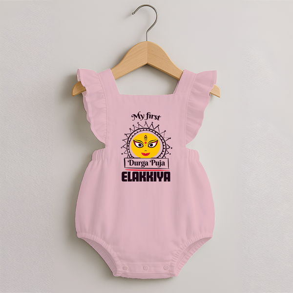 My First Durga Puja Elegant Goddess Illustration Romper Frock - BABY PINK - 0 - 3 Months Old (Chest 19")