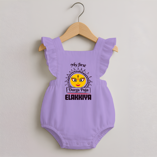 My First Durga Puja Elegant Goddess Illustration Romper Frock - LILAC - 0 - 3 Months Old (Chest 19")