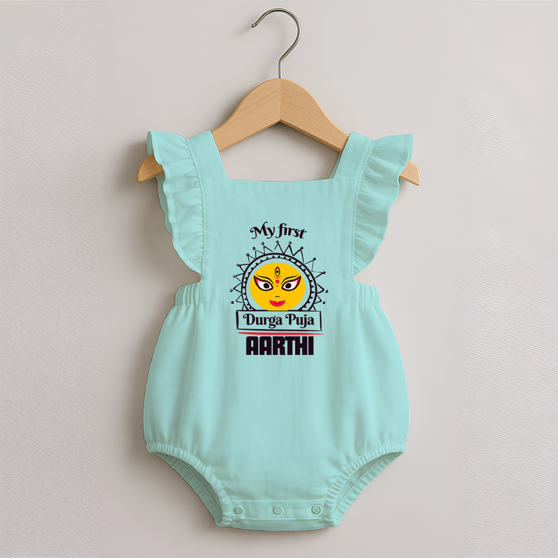 Baby's First Durga Puja Romper Frock | Custom Romper Frock for Little Devotees - MINT GREEN - 0 - 3 Months Old (Chest 19")
