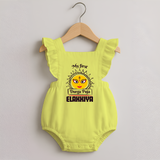 My First Durga Puja Elegant Goddess Illustration Romper Frock - PASTEL YELLOW - 0 - 3 Months Old (Chest 19")