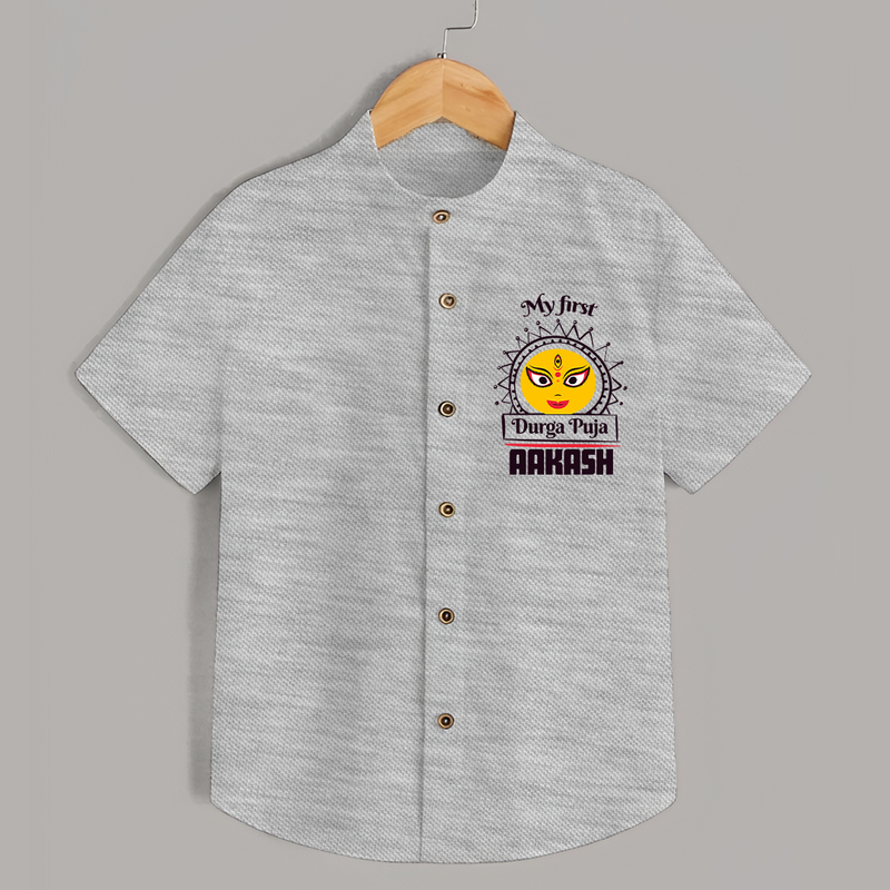 Baby's First Durga Puja Shirt | Custom Shirt for Little Devotees - GREY - 0 - 6 Months Old (Chest 23")
