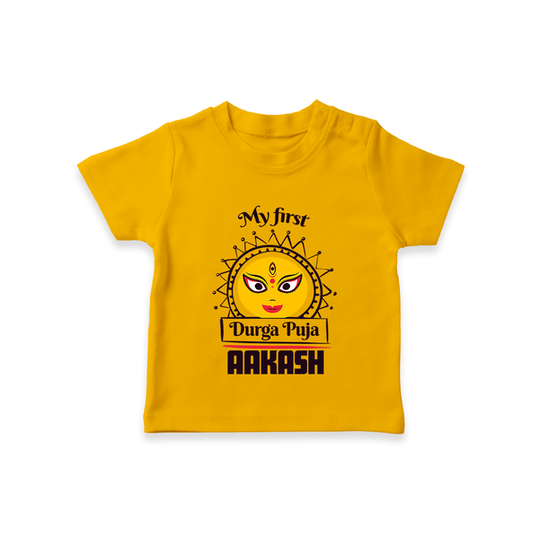 Baby's First Durga Puja Tshirt | Custom Tshirt for Little Devotees - CHROME YELLOW - 0-5 Months Old (Chest 17")