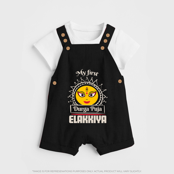 My First Durga Puja Elegant Goddess Illustration Dungaree - BLACK - 0 - 5 Months Old (Chest 18")