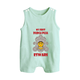 My First Durga Puja Classic Devi Portrait Button Romper - MINT GREEN - New Born (Chest 18")