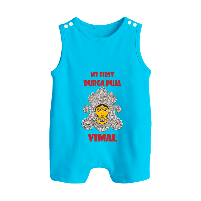 My First Festival Romper Suit  -  Durga Puja | Personalized Baby Romper Suit - SKY BLUE - 0 - 5 Months Old (Chest 18")