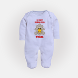 My First Festival Sleep Suit  -  Durga Puja | Personalized Baby Sleep Suit - BABY BLUE - New Born (Chest 7.5")