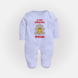 My First Durga Puja Classic Devi Portrait Full Body Suit - BABY BLUE - New Born (Chest 7.5")