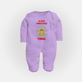 My First Festival Sleep Suit  -  Durga Puja | Personalized Baby Sleep Suit - LILAC - New Born (Chest 7.5")
