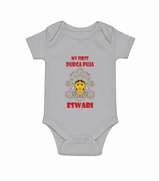 My First Durga Puja Classic Devi Portrait Romper - GREY - New Born (Chest 14")