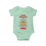 My First Festival Romper  -  Durga Puja | Personalized Baby Romper - MINT GREEN - New Born (Chest 14")
