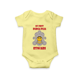 My First Durga Puja Classic Devi Portrait Romper - PASTEL YELLOW - New Born (Chest 14")