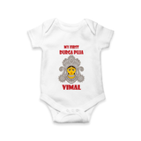 My First Festival Romper  -  Durga Puja | Personalized Baby Romper - WHITE - New Born (Chest 14")