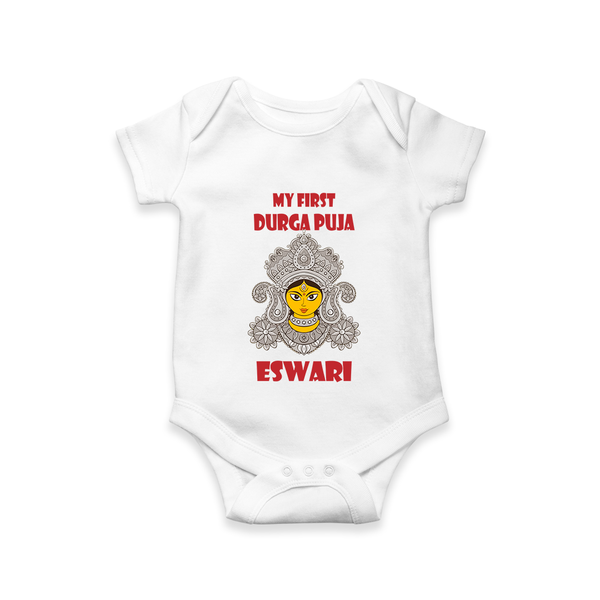 My First Durga Puja Classic Devi Portrait Romper - WHITE - New Born (Chest 14")