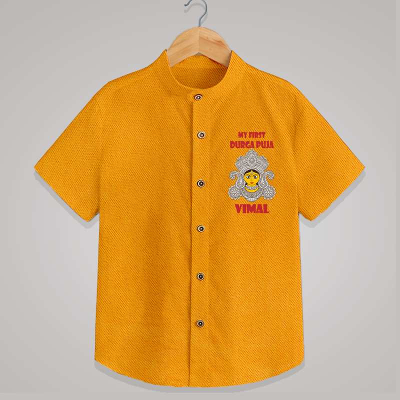My First Festival Shirt  -  Durga Puja | Personalized Baby Shirt - CHROME YELLOW - 0 - 6 Months Old (Chest 23")