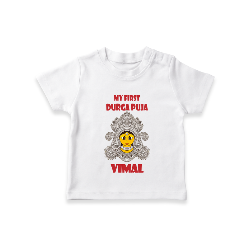 My First Festival Tshirt  -  Durga Puja | Personalized Baby Tshirt - WHITE - 0-5 Months Old (Chest 17")