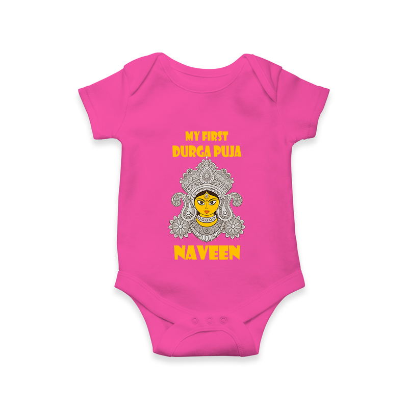 My First Festival Romper  -  Durga Puja | Personalized Baby Romper - HOT PINK - New Born (Chest 14")