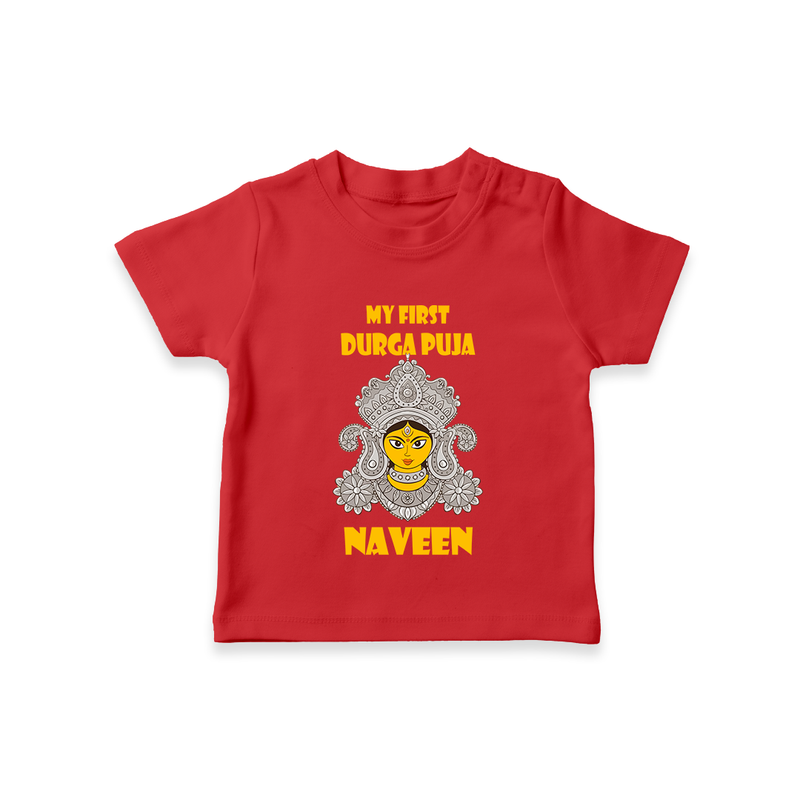 My First Festival Tshirt  -  Durga Puja | Personalized Baby Tshirt - RED - 0-5 Months Old (Chest 17")