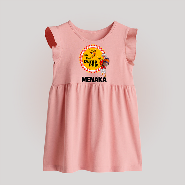 Little Durga Puja Star Baby Frock | Personalized Baby Frock for Festival Celebration - BABY PINK - 0 - 3 Months Old (Chest 17")