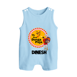 My First Durga Puja Festive Warrior Goddess Button Romper - BABY BLUE - New Born (Chest 18")